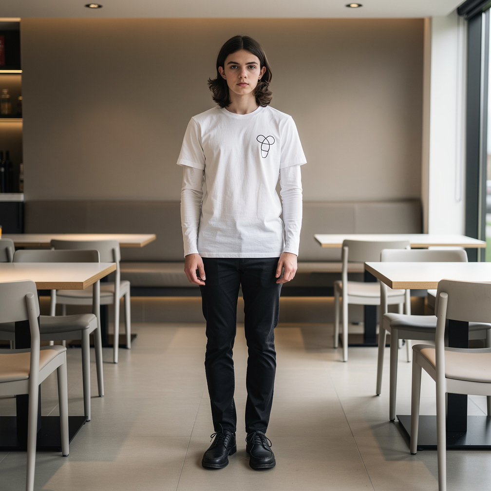 With a mature feminine and masculine face in his restaurant.