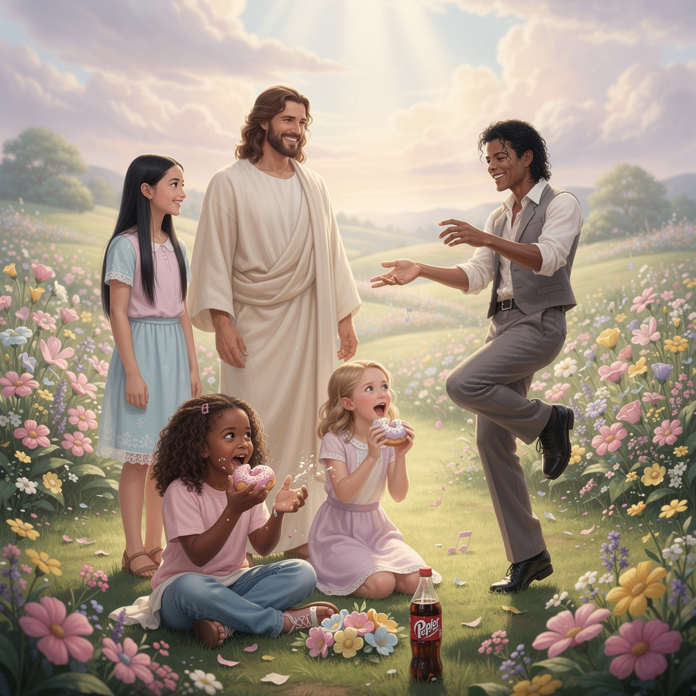 Jesus smiled as Shantia devoured a donut, and Michael Jackson began to dance to a heavenly melody.