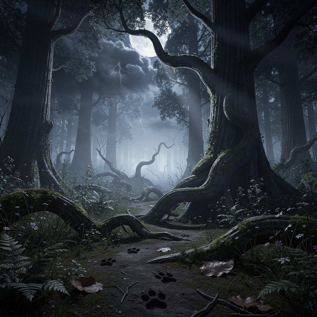 [Dark thunder. A distant wolf howl echoes through an ancient forest.]

NARRATOR (deep, powerful voice):
