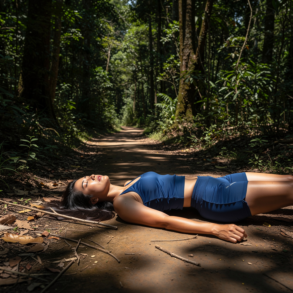 Imagine if: You find an Asian female in a gym tank top and shorts unconscious on a secluded trail.