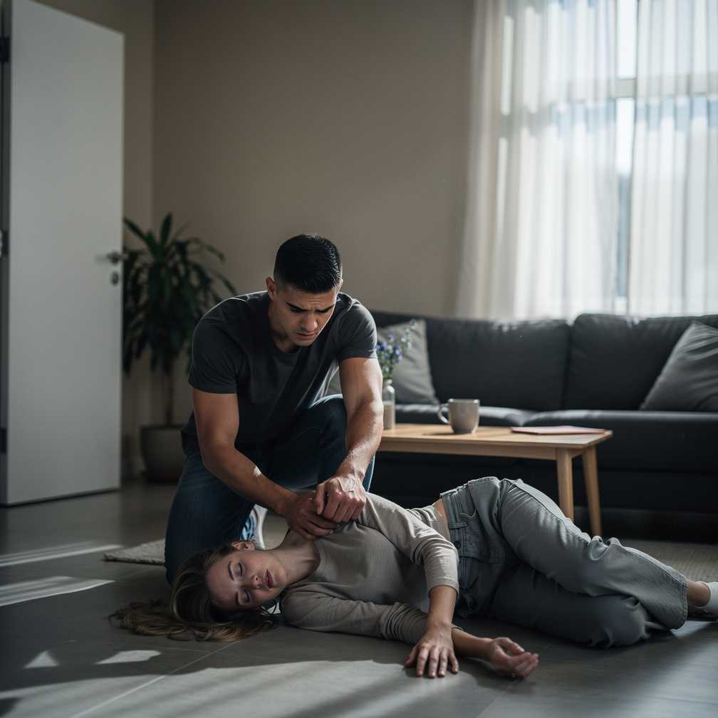 Her friend found her unconscious and called her husband, who rushed home, worried, and saw his wife still lying on the floor.
