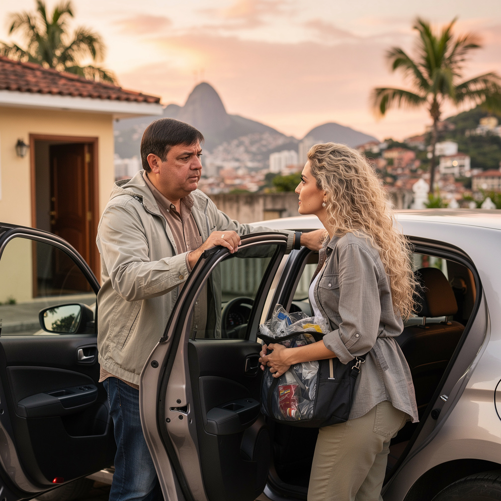 E o casal chega de viagem muito cansado da viagem da lua de mel e chega em casa no Rio de Janeiro e a bolsa da aposentadora e