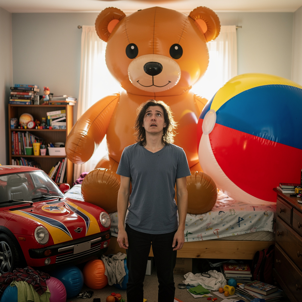A giant teddy bear towers over you, its button eyes glaring, as a squeaky voice shouts Play with me first