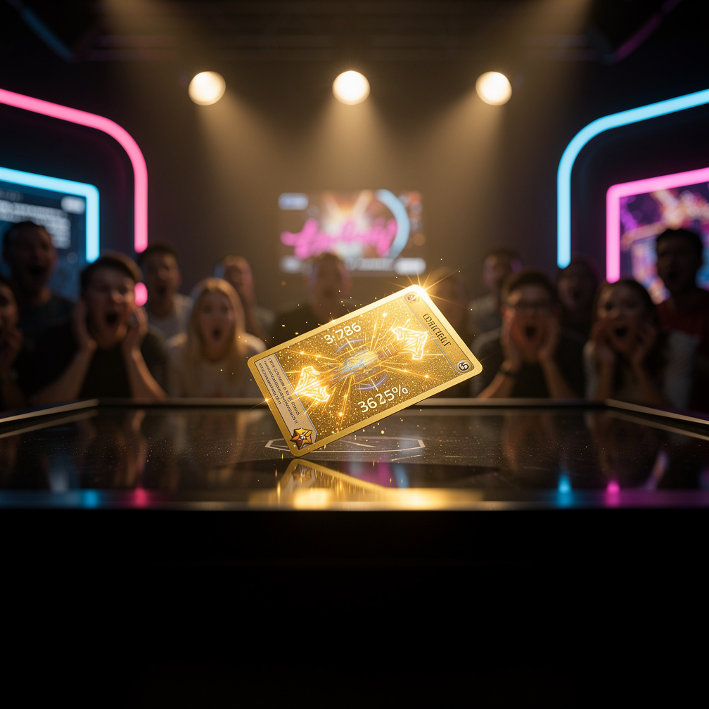 The crowd gasps as a glittering golden card slides onto the table, its player’s stats flashing brighter than any before—just 