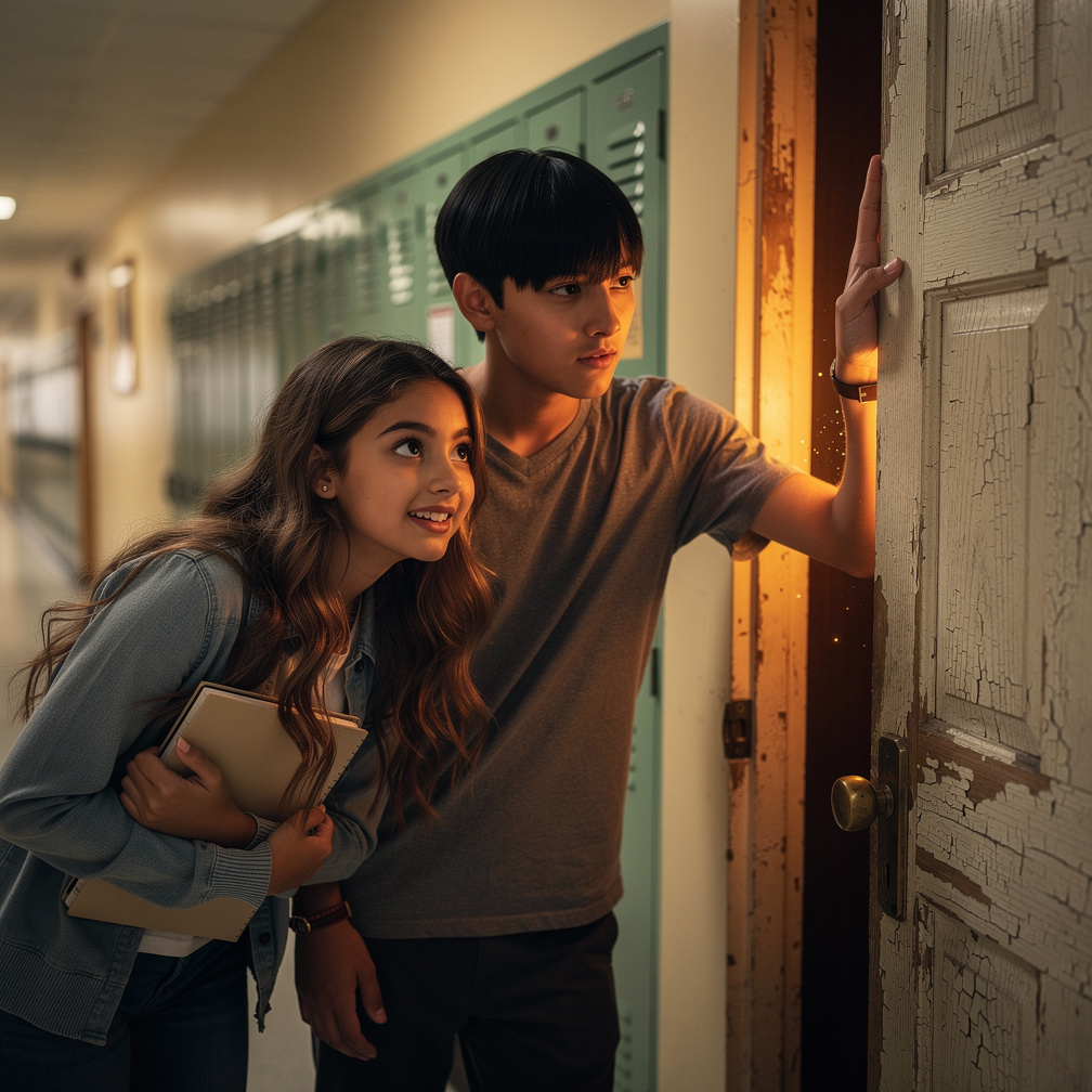 She follows the map after school, finds the attic door ajar, and hears a faint humming—something hidden inside is already wai