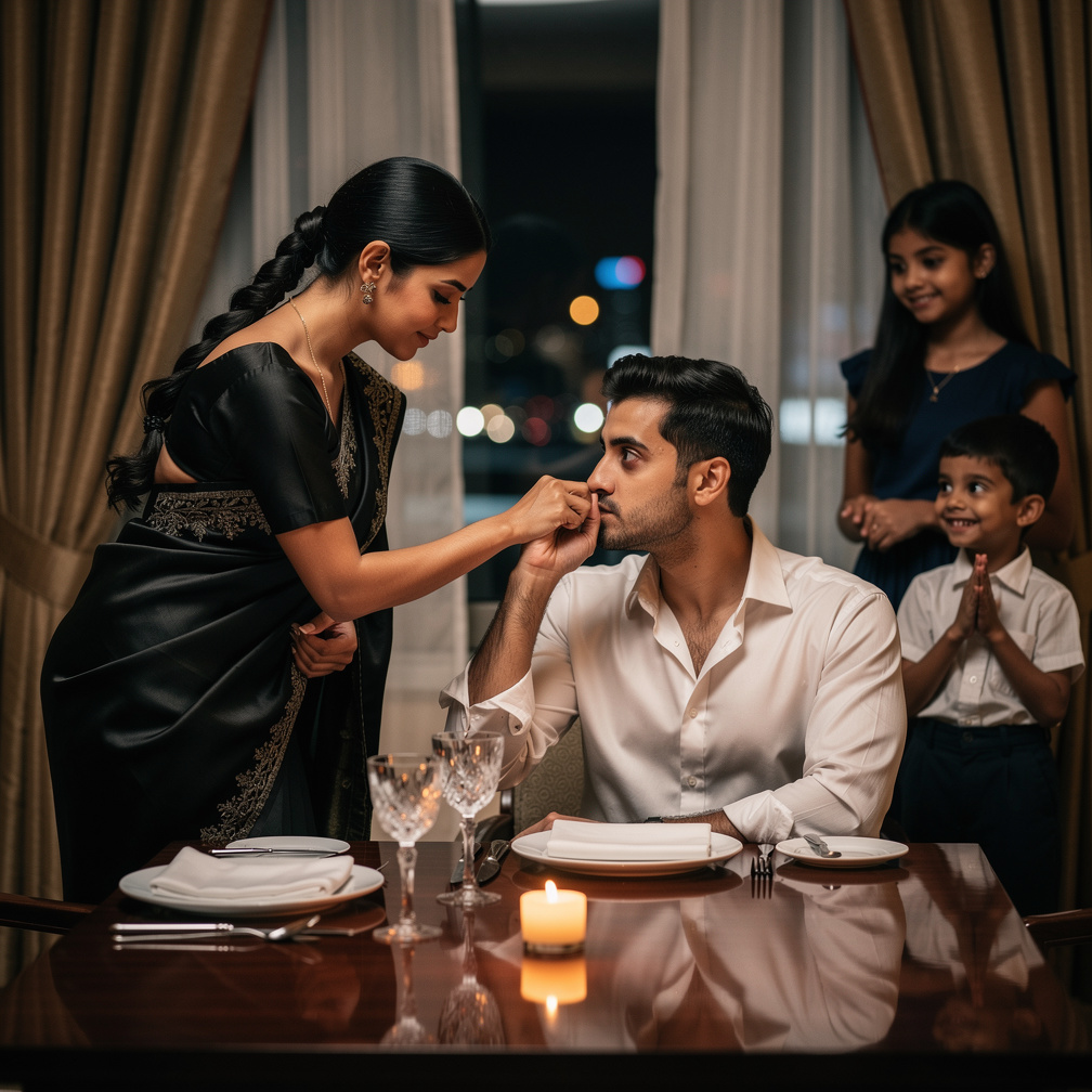 Imagine if: I return from duty my wife juhi is prepared with beautiful black saree juhi wow and she prepare everything for me