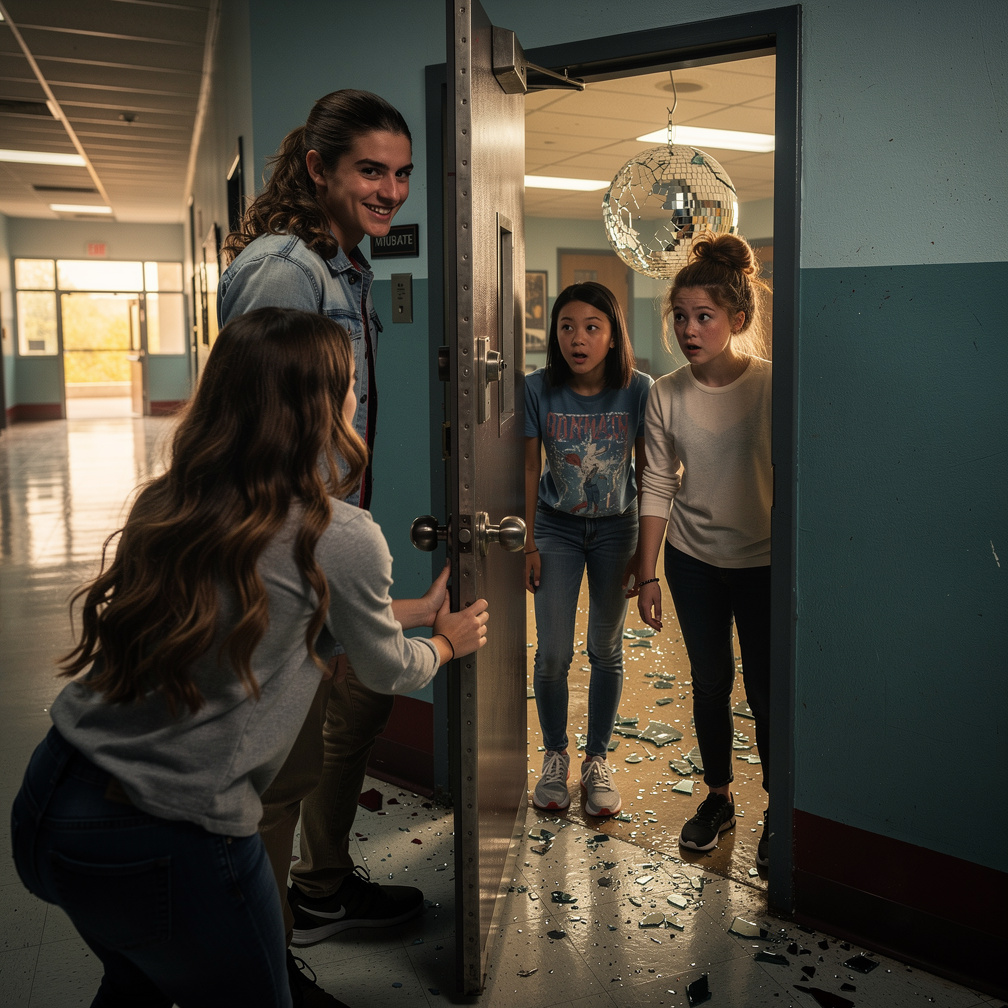 At School Locked She Opens the Lock door Saw broken Disco Ball, Li Min and Jo-Anne watches Broken Disco Ball
