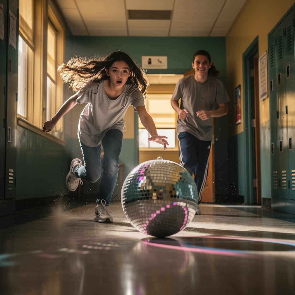 Uhm.......Disco ball she look over the Down Mija What are You Going Eeh....Something Olivia Runs To Disco Ball is Rolling