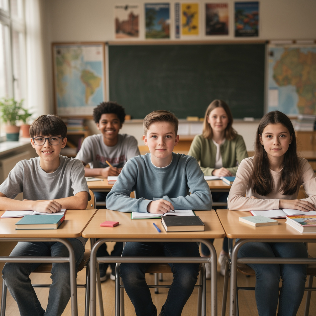 Veel mensen studeren in het klaslokaal over geografie en natuurwetenschappen.