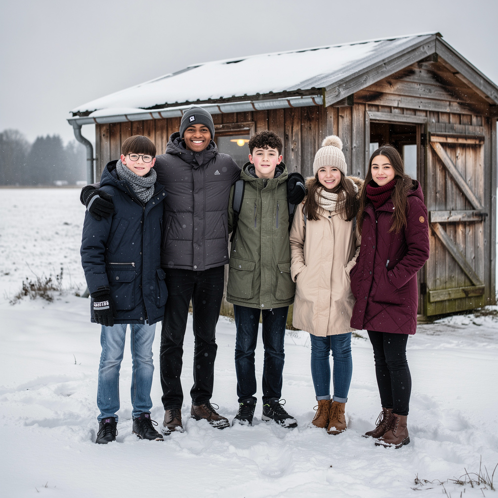 Verstoppertje in de winter met andere kinderen