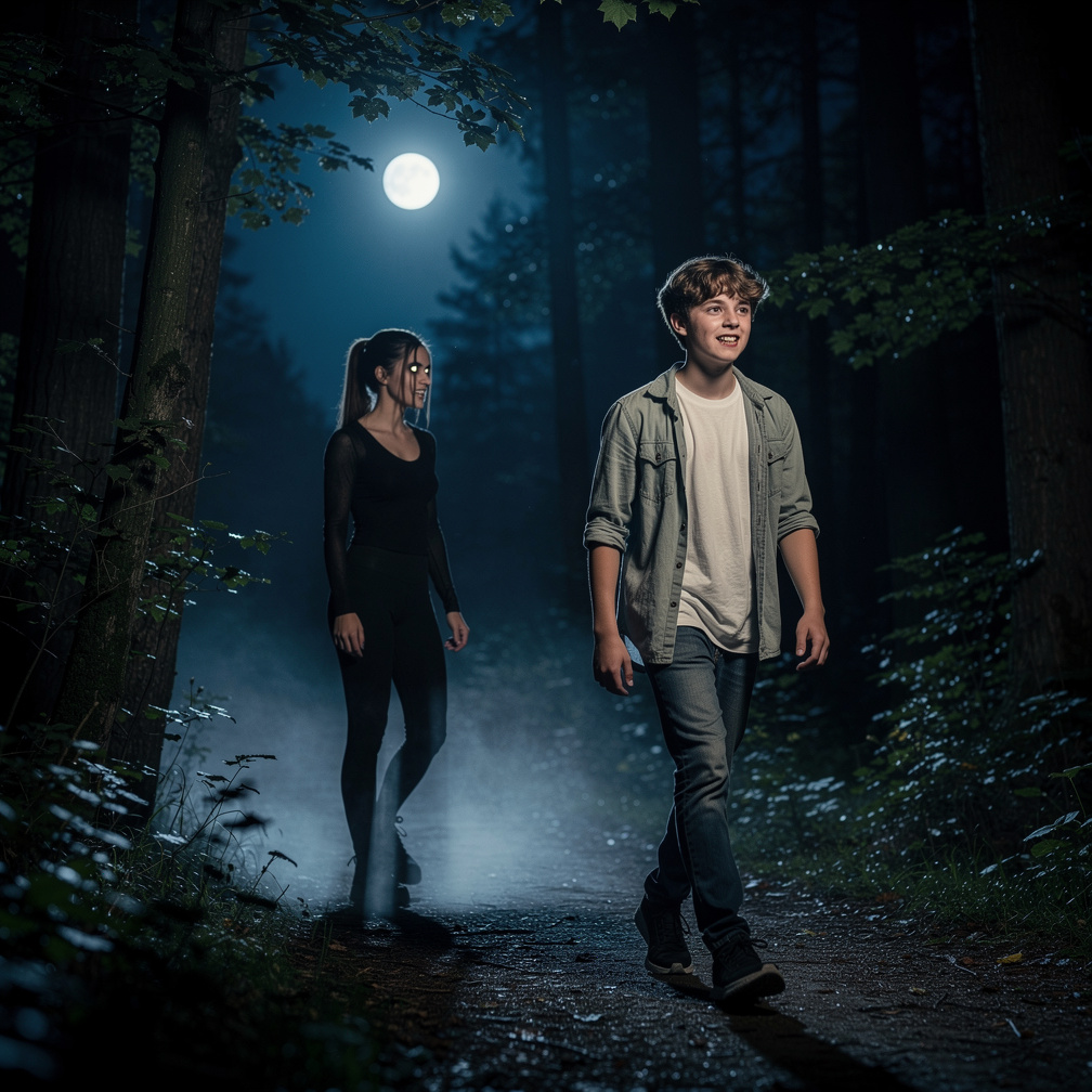 In Forests walking alone He Saw Vampire with her Teeth.