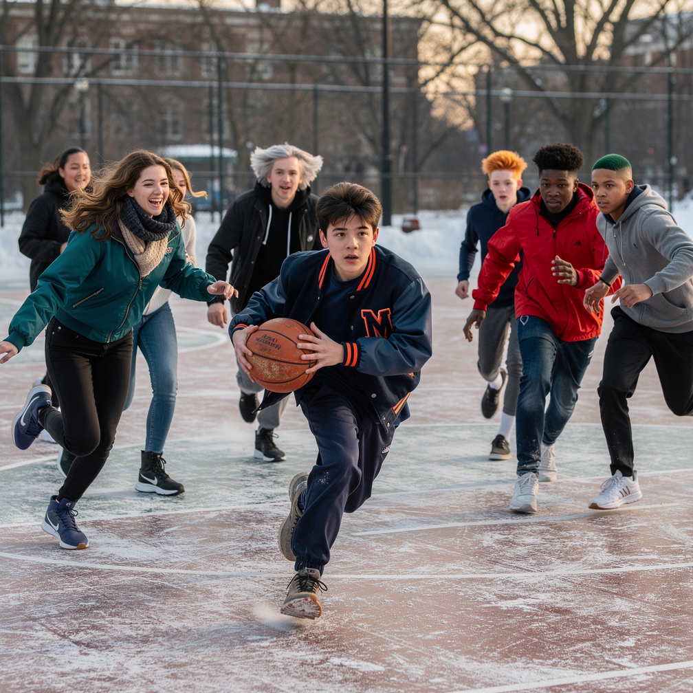It's Break Time, Barry Playing Basketball with His Friends Timothy, Nathaniel, Max, Calvin, Jason.