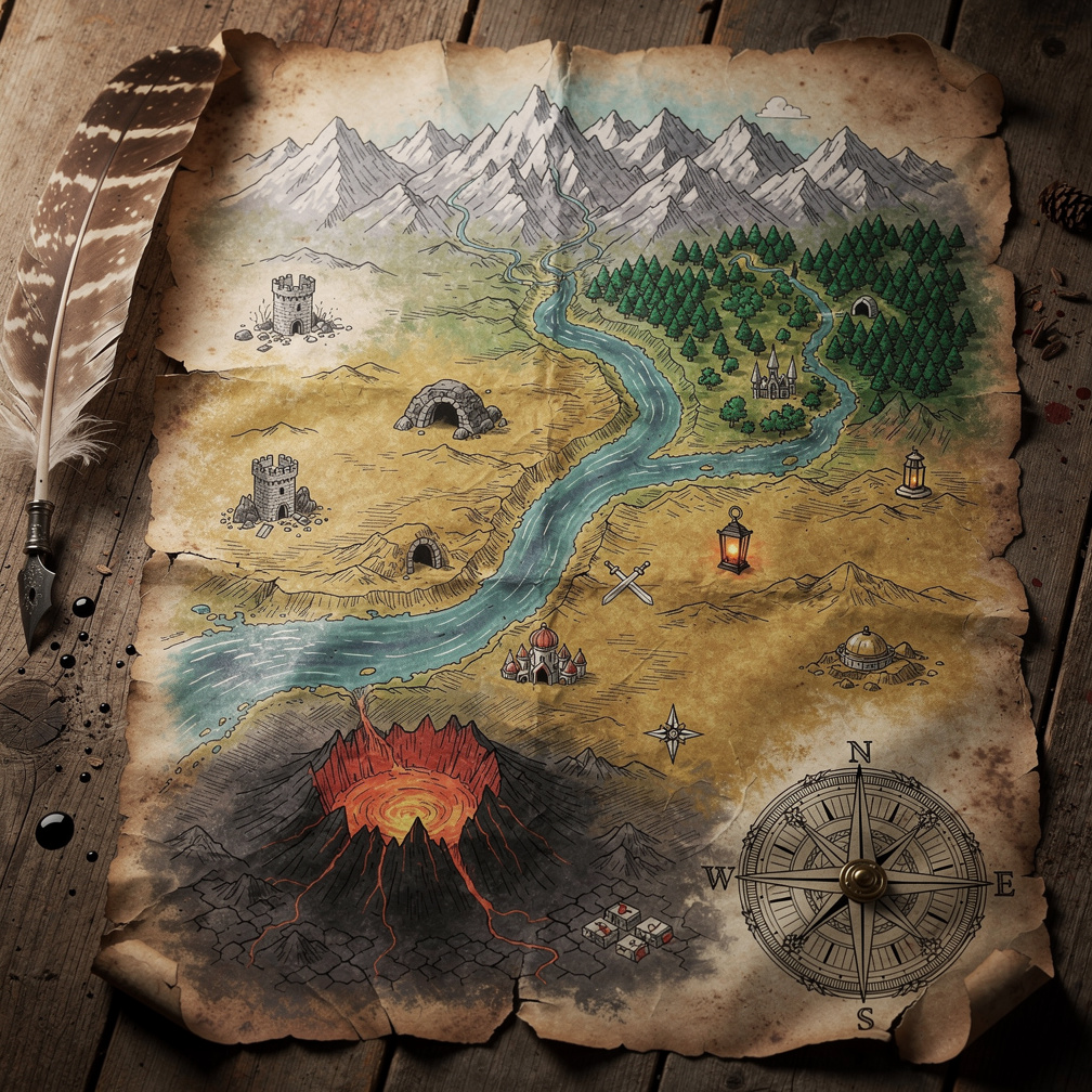 Imagine if: Create a adventure story with a map.