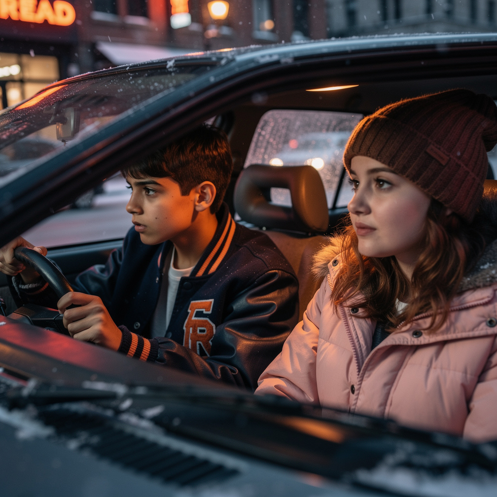Barry left He Riding This Car, Nancy Right Sitting With Him Driving To Traffic