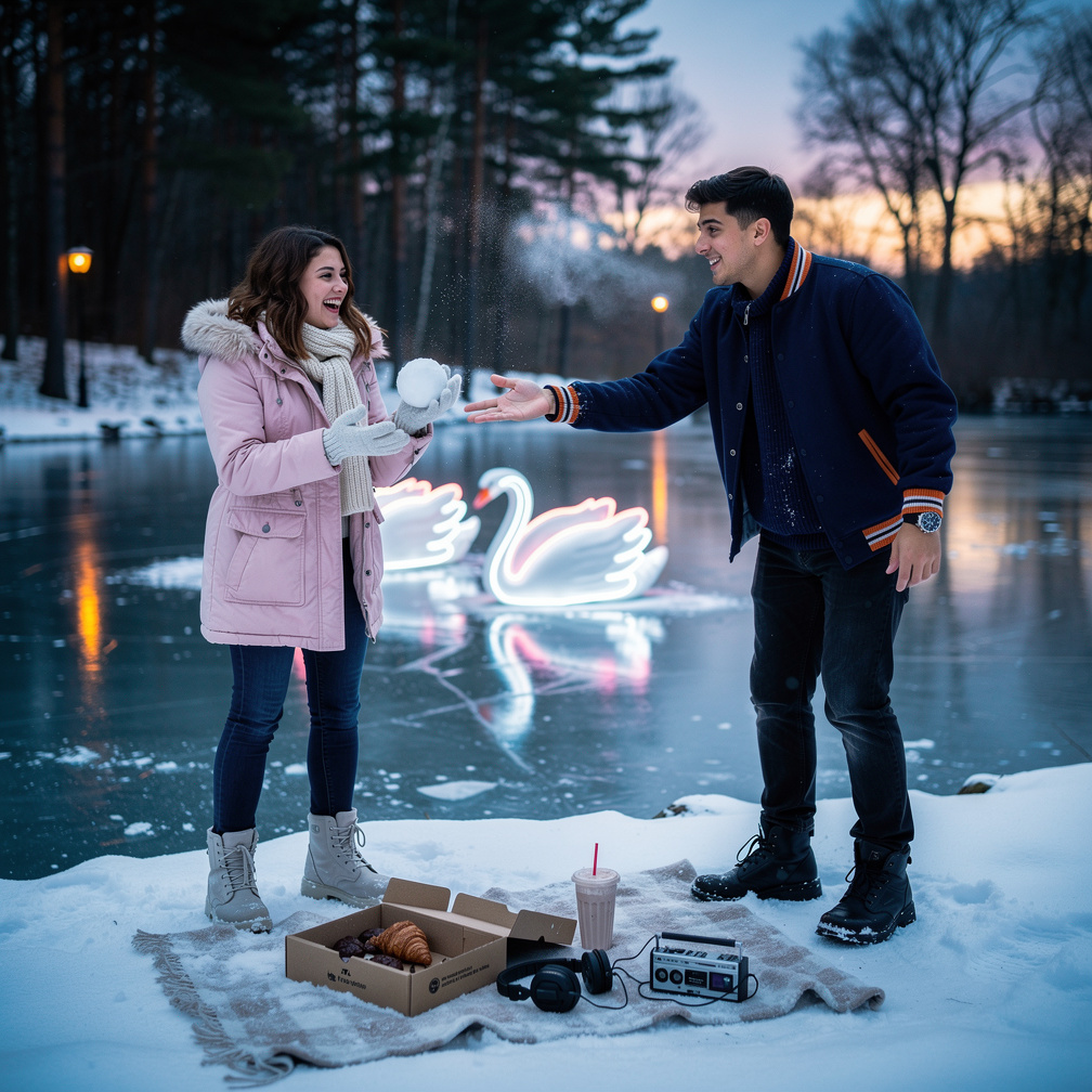 After finishing the picnic, Nancy Throws Snow Ball By Barry
"What are you doing?" She, Nancy: I love Snow Ball Fight.
