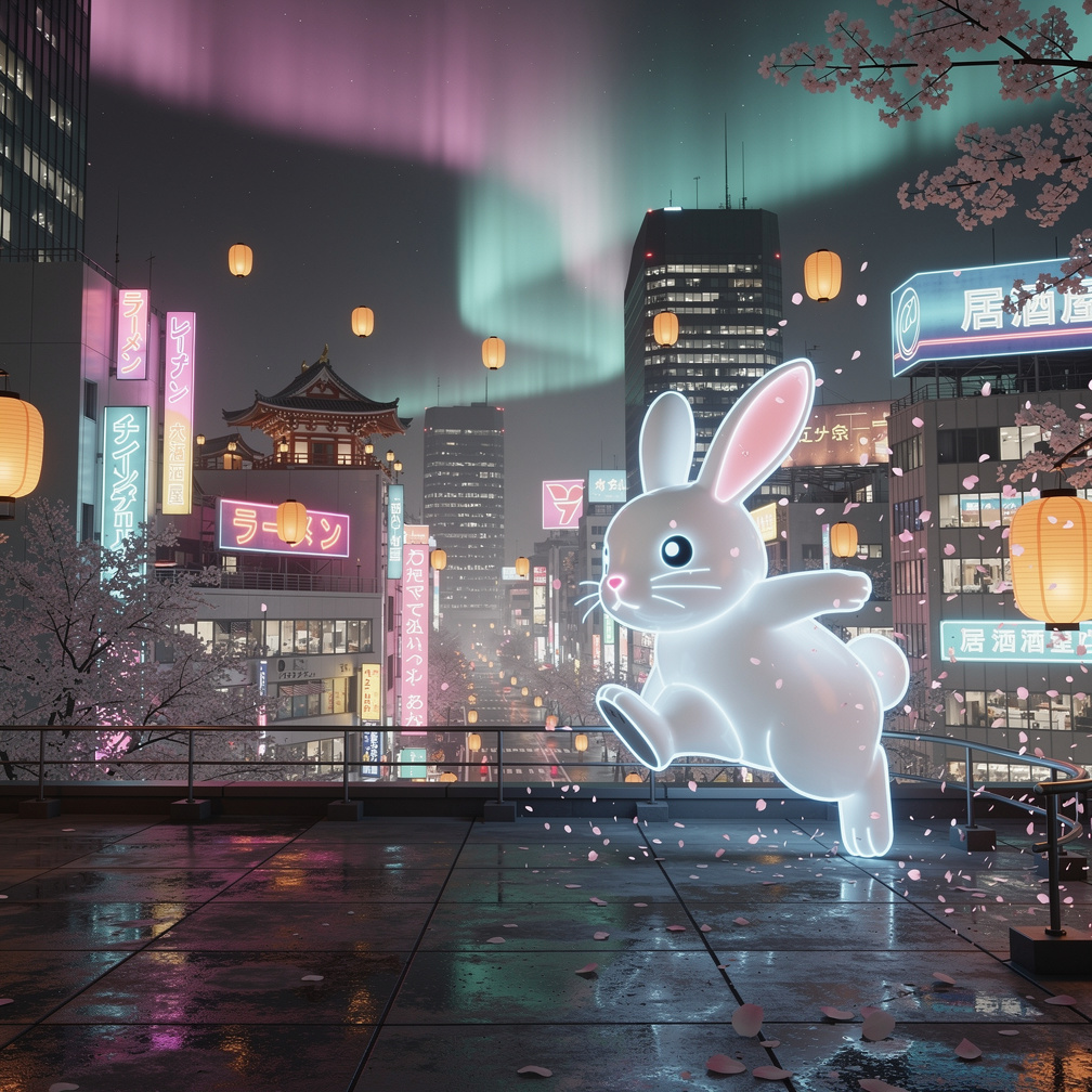 The sky flickered with neon auroras as the school’s mascot—an oversized, glowing rabbit—hopped onto the rooftop, beckoning th