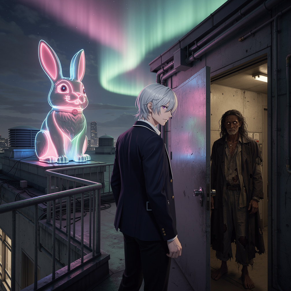 The rabbit’s glow pulsed, revealing a hidden door behind it; the handsome stranger slipped inside, unaware the homeless king’