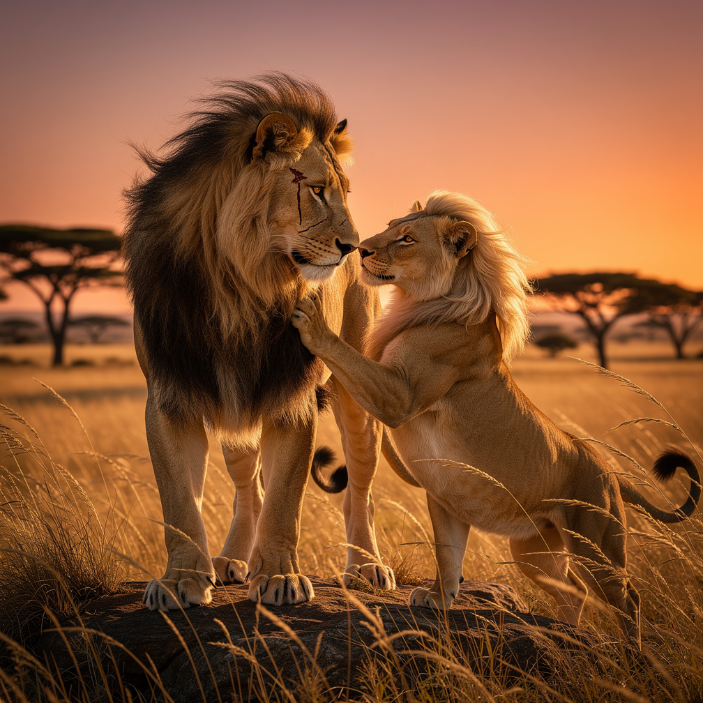 Imagine if: Scar from "The Lion King" was an anthropomorphic lion, wasn't evil and was in love with an anthropomorphic liones